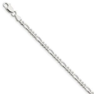 4mm Rhodium Plated Sterling Silver Solid Figaro Chain Bracelet, 7 Inch
